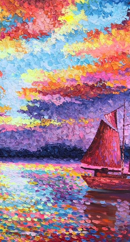 Journey to the sunset 30"x 40" Original Painting By Alexander Antanenka by Alexander Antanenka