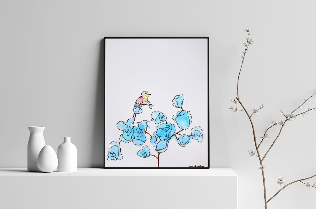 Bird on the blue flower by Anna Aboskalova