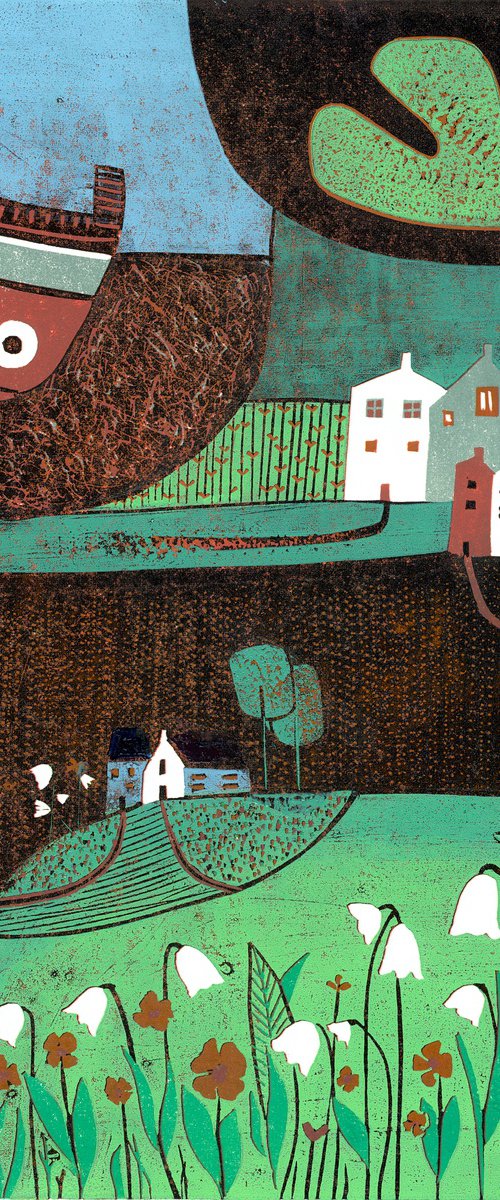 Autumn Days- Linocut by Layla Khani (aka Laylart)