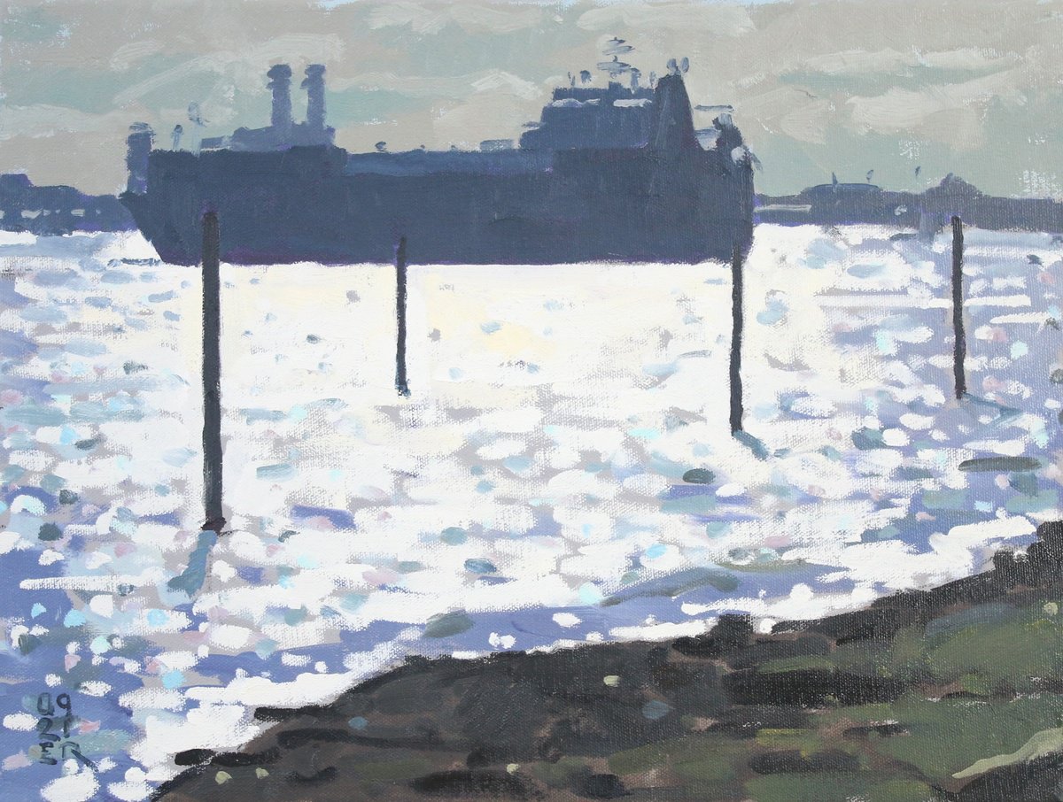 Cargo Ship on River Test, Southampton by Elliot Roworth