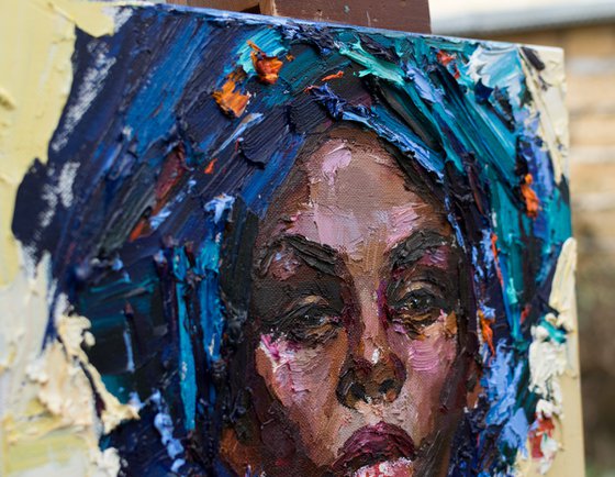 African woman portrait Original impasto oil painting