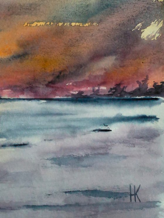 Abstract watercolor landscape wet on wet original watercolor painting TOWARDS YOUR SUN