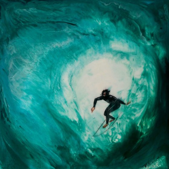 "Surfer"Contemporary resin  painting on  board, 60x60x1,2cm, ready to hang