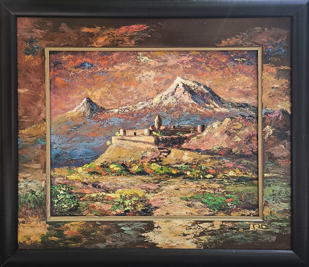 Impressionistic Landscape Oil Painting By Arto Mkrtchyan, 14 X 12, Sanctuary Of The Ararat, Original Artwork