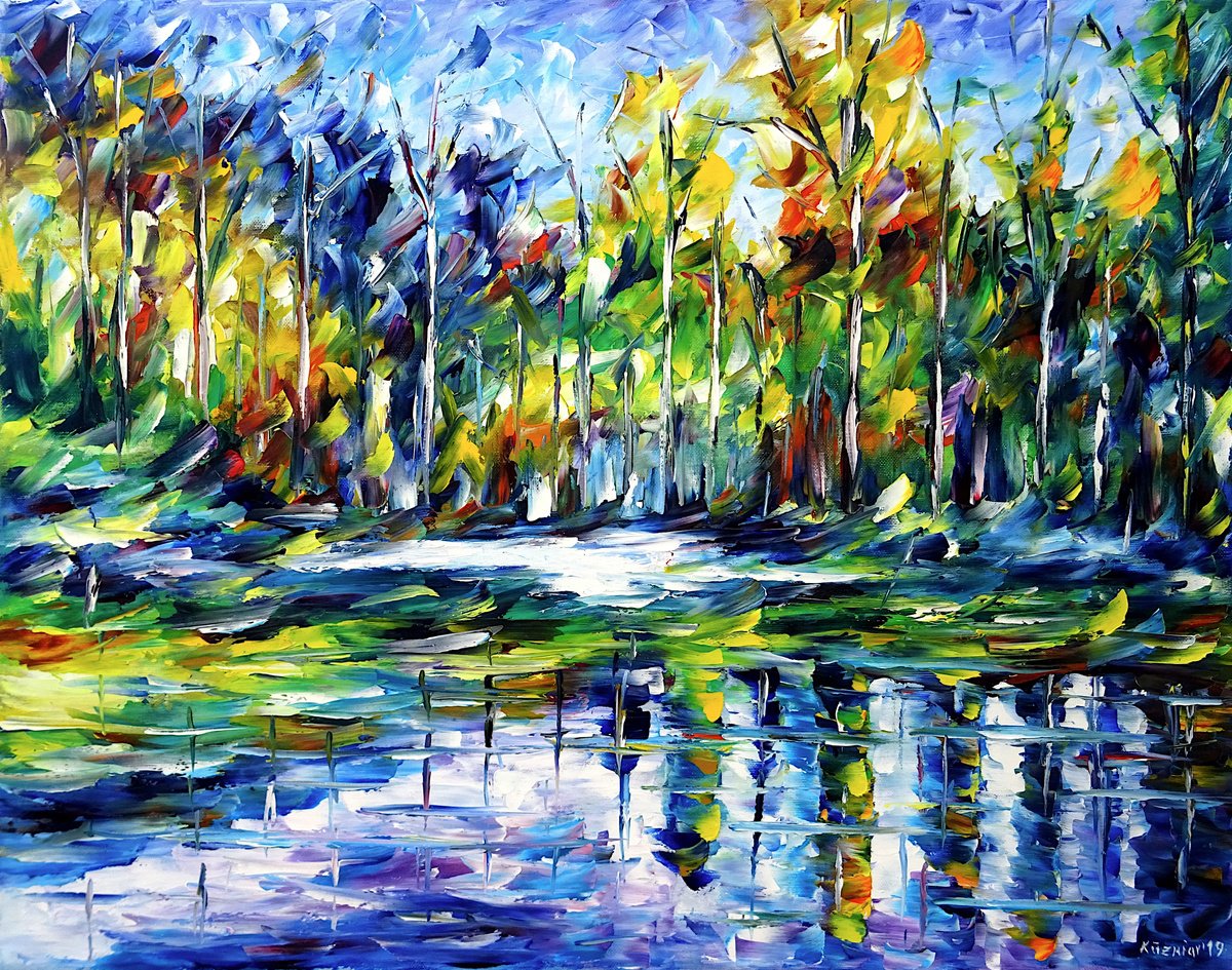Expressive Oil Painting , Forest Lake By Mirek Kuzniar, 28 X 22, Artwork For Sale On Artfinder