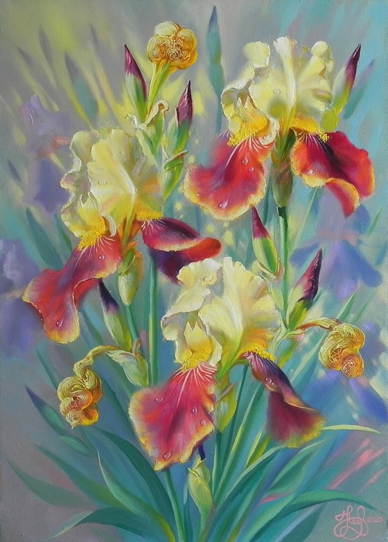 "Irises" Original painting Oil on canvas Home decor