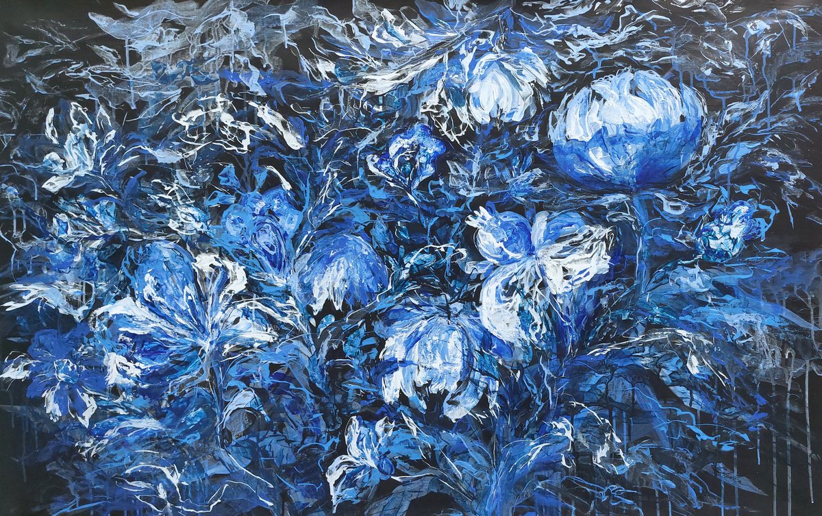Heritage Echoes: Garden In Blue By Katia Solodka, 55 X 35, Artwork For Sale On Artfinder