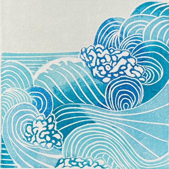 Waves Linocut Print