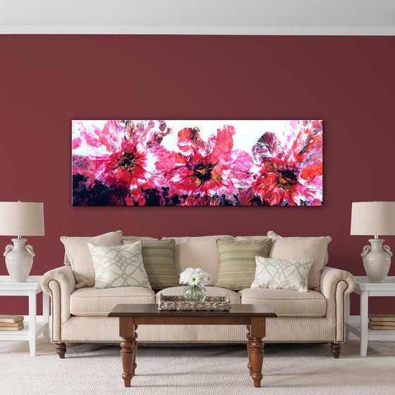 Red Flowers - Large Painting 72" x 24"