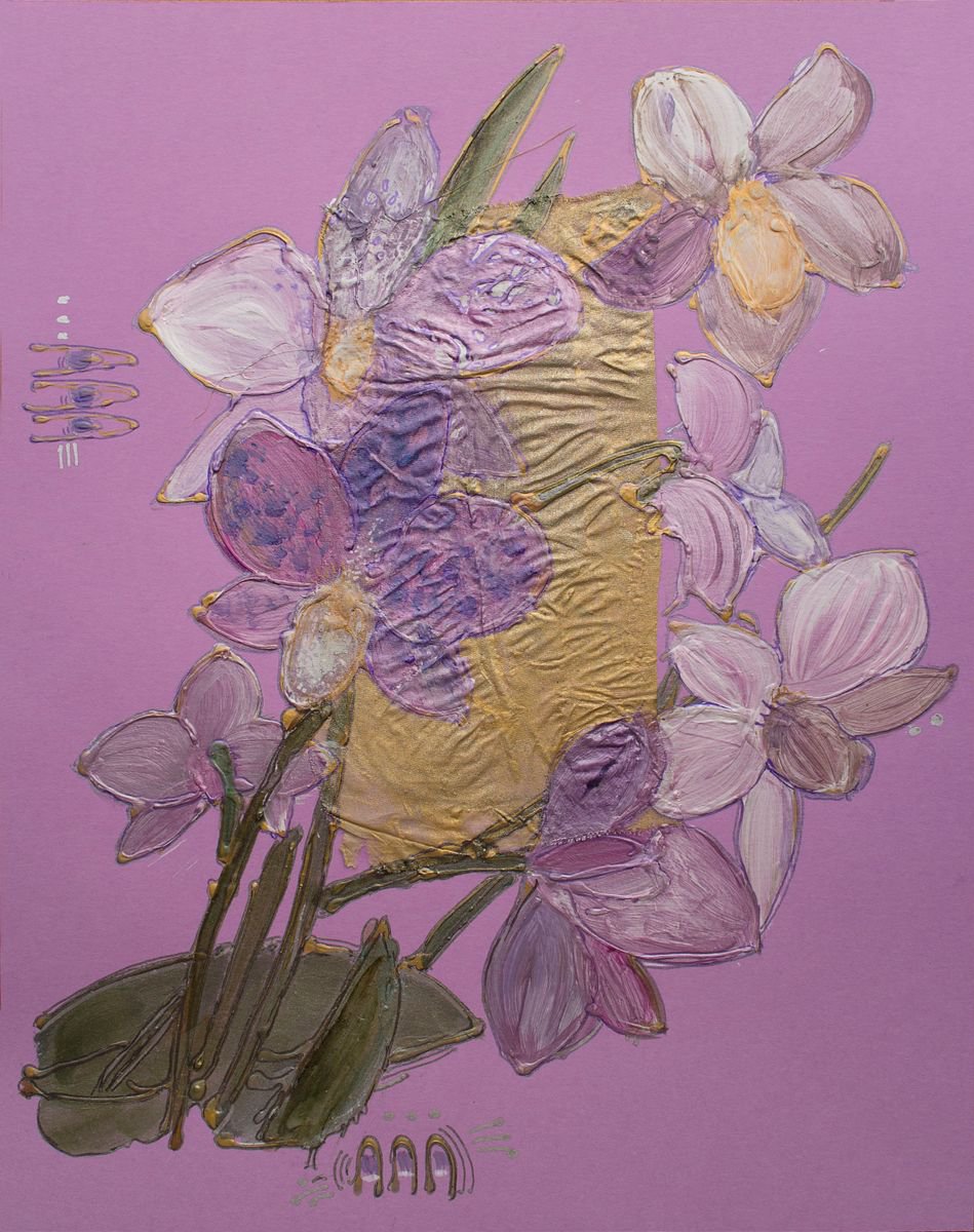 Lilac orchids on a mauve background by Vlada Lisowska