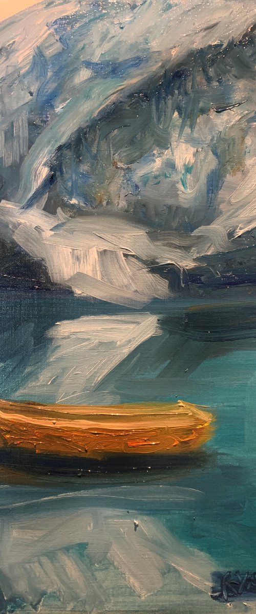 Boat On A Snowy Lake by Ryan  Louder