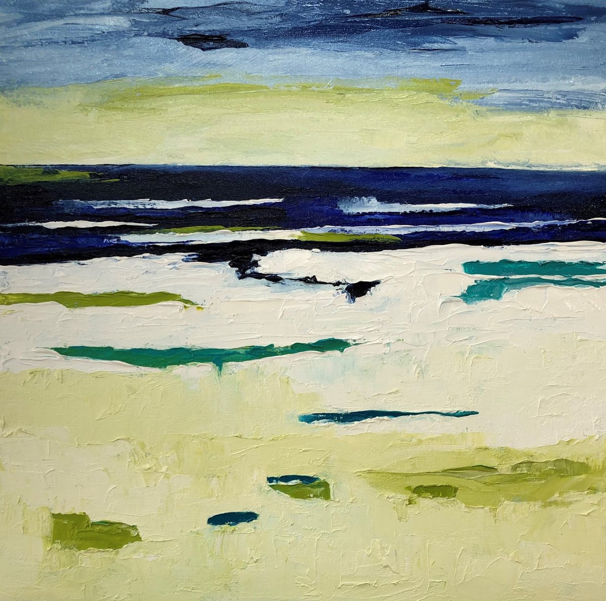 Expressive Oil Painting , The Cold Still Sea In January By Ann Palmer, 18 X 18, Artwork For Sale On Artfinder