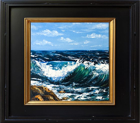 SEA SALT, Original Oil Color Blue Waves Seascape Painting