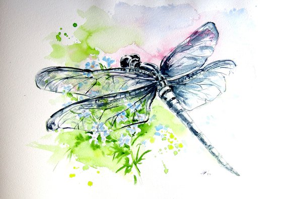 Dragonfly with flowers