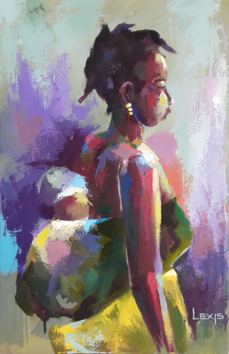 Mother And Son By Alex Mensah, 13 X 20, Artwork For Sale On Artfinder