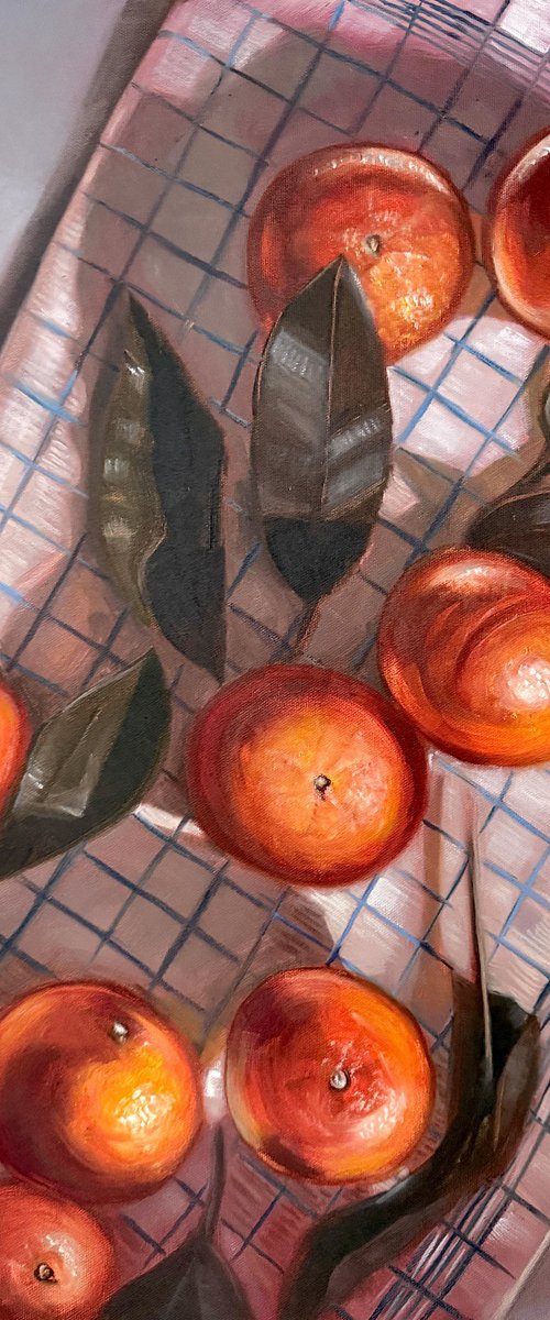 Oranges on Striped Cloth by Nimasha Perera