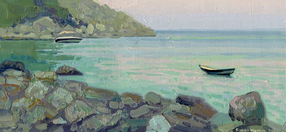 Boats at sunset. Turunc