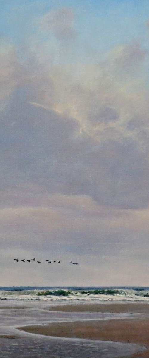 Geese  above  the Northsea. by Gerard Kramer