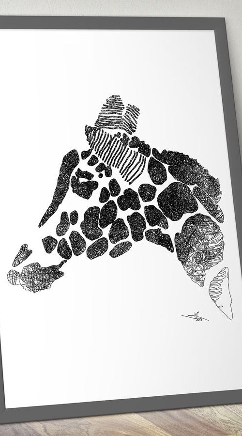 Giraffe Head: Framed Artwork, 16 x20 inches(40x50cm) by Jeff Kaguri
