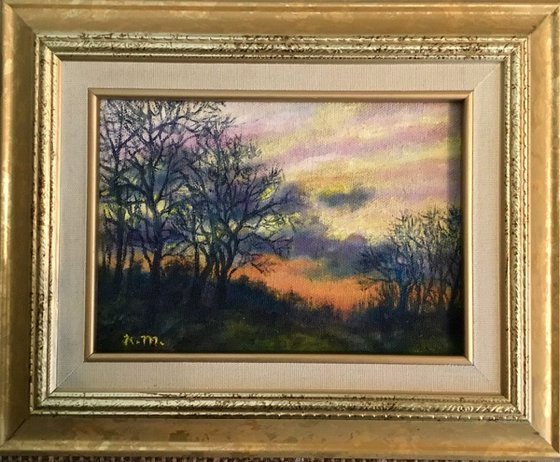 Winter Sundown Sketch - oil 5X7 canvas (SOLD)