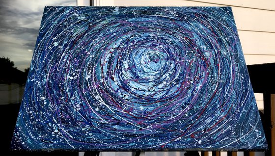 Abstract Star Trails Pollock Inspired Painting on Canvas - 18 "X 24" X 0.5"