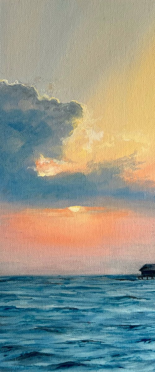 Hawaiian sunset hand-painted Oil Painting by Valentina Ash