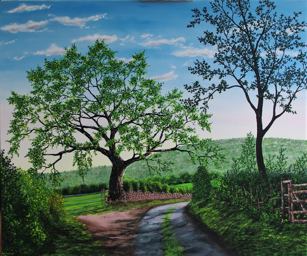 Impressionistic Landscape Oil Painting By Hazel Thomson, 47 X 39, Mighty Oak In Summer, Original Artwork
