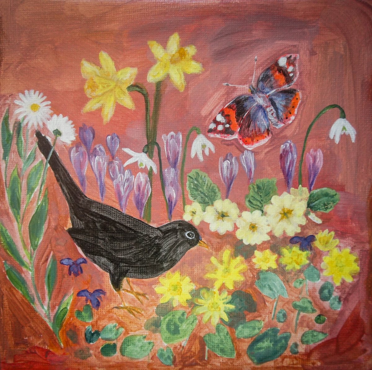 Expressive Animal Acrylic Painting By Victoria Lucy Williams, 6 X 6", Spring Morning, Original Artwork