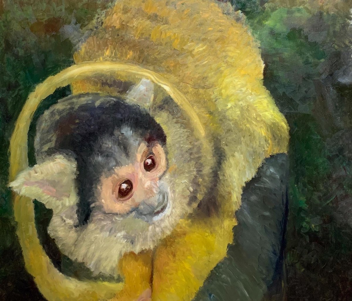 Photorealistic Animal Oil Painting By Ryan Louder, 69 X 59", Squirrel Monkey, Original Artwork