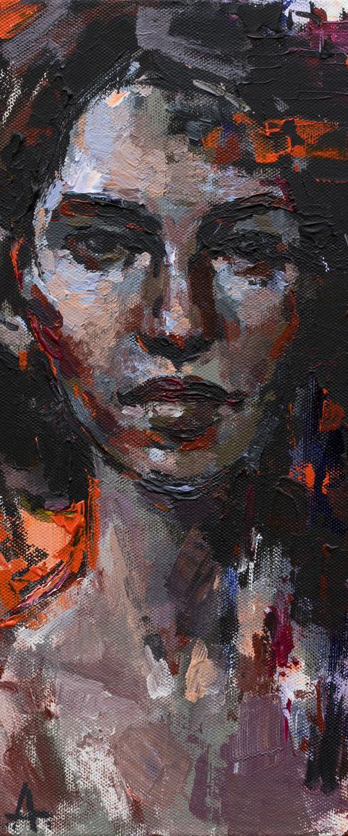 Abstract woman portrait Original acrylic painting by Anastasiia Valiulina