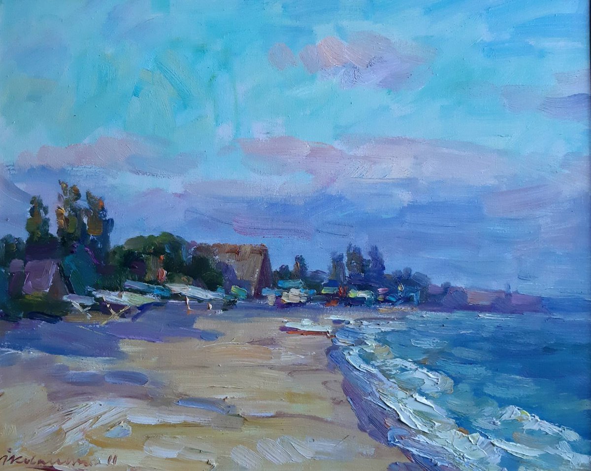 Impressionistic Landscape Oil Painting By Ivan Kovalenko, 20 X 16, By The Sea, Original Artwork