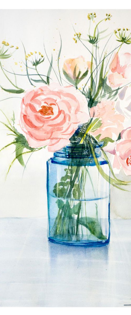 Bouquet of Flowers Original watercolor painting by Olga Tchefranov (Shefranov)