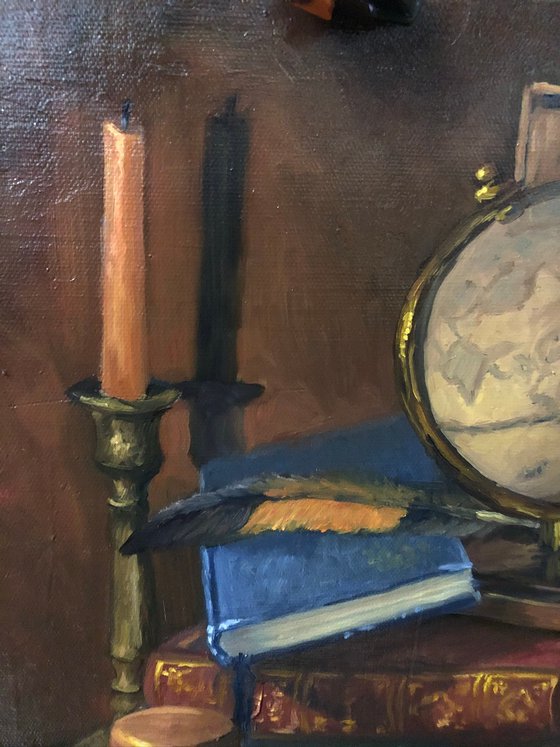 Globe, books and time - still life