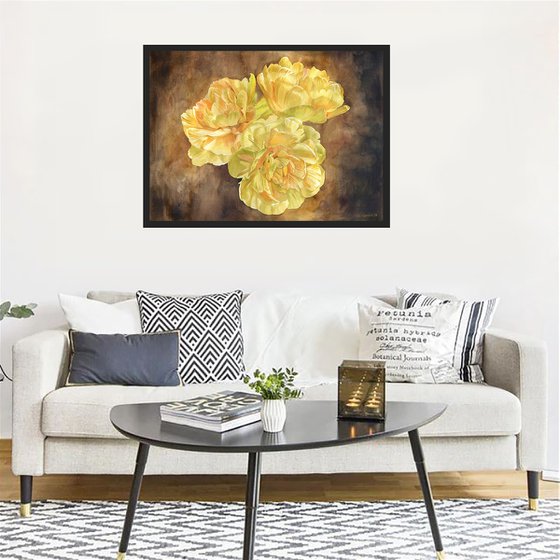 Yellow tulips flower watercolor