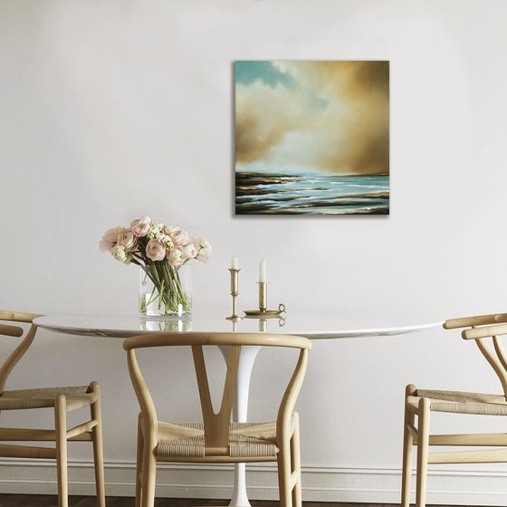 New Skies Meet The Tides Below - Original Seascape Oil Painting on Stretched Canvas