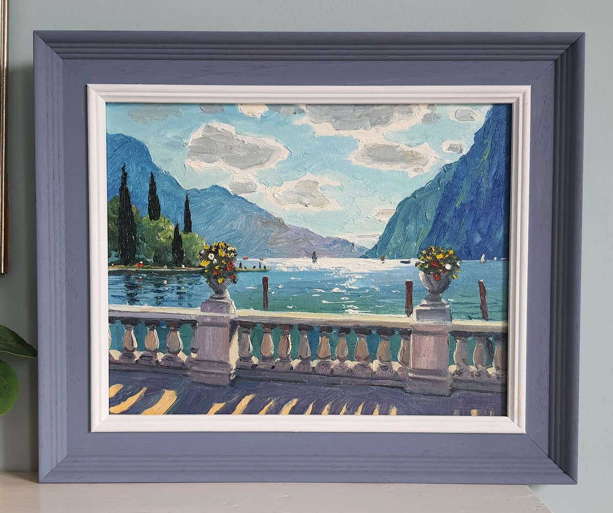 Impressionistic Cityscapes Oil Painting By Roberto Ponte, 18 X 15", Lake Garda Italy, Original Artwork