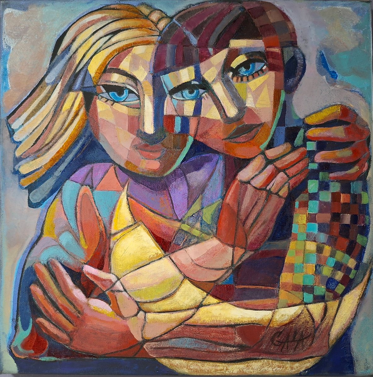 Expressive Portrait Oil Painting By Galya Koleva, 16 X 16, Under The Moonlight, Original Artwork