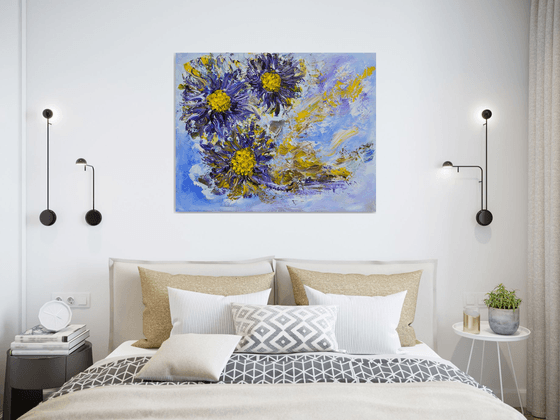 Angel's sky with a touch of Van Gogh ABSTRACT FLOWERS IMPRESSIONISTIC READY TO HANG FREE SHIPPING