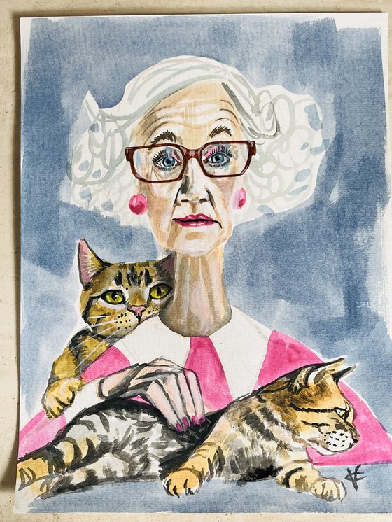 Veronica With Her Cats by Victoria Coleman
