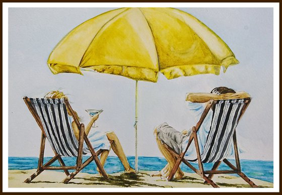 Sunbathing. Original watercolor painting by Svetlana Vorobyeva