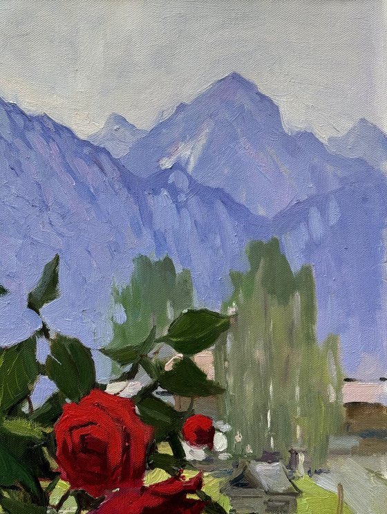 Bouquet of roses in the Alps