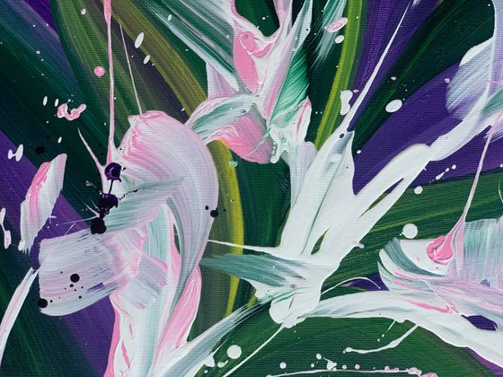 Exotic Botanical - Abstract Jungles. Leaves. Violet green tones. Abstract style.