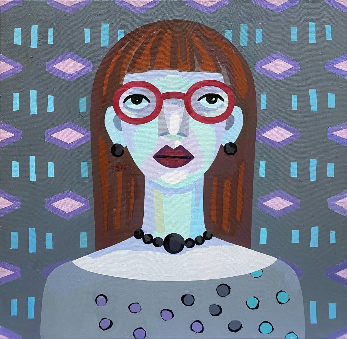 Geometric Portrait Acrylic Painting By Sofi Ginger, 20 X 20", An Inside Look, Original Artwork