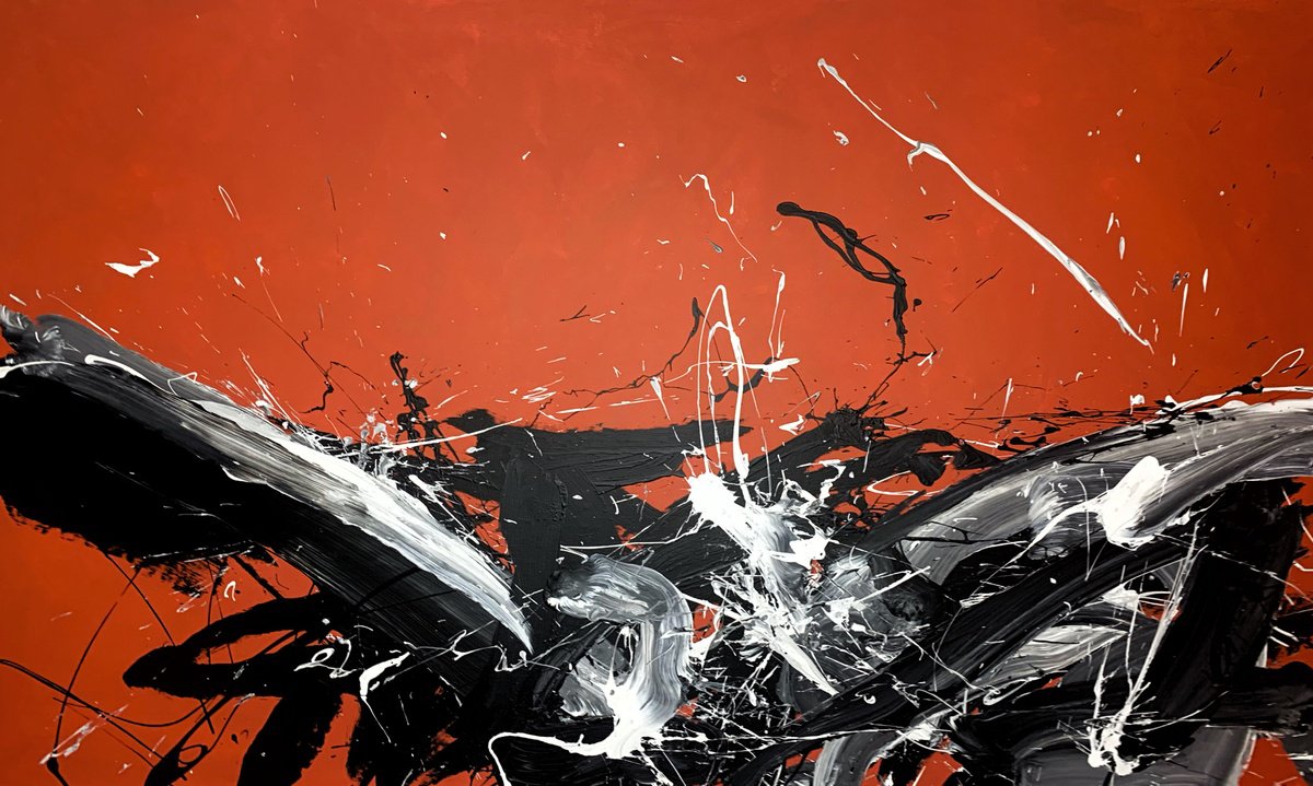 Abstract Acrylic Painting By Rosi Roys, 79 X 47", Black 56C, Original Artwork