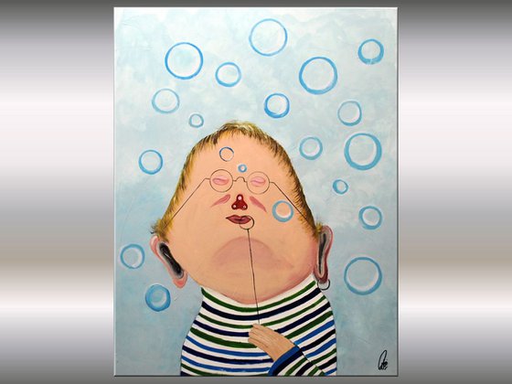Mr Bubbles Abstract Acrylic Painting Whimsical Art Oversized Painting Blue Art Ready to Hang