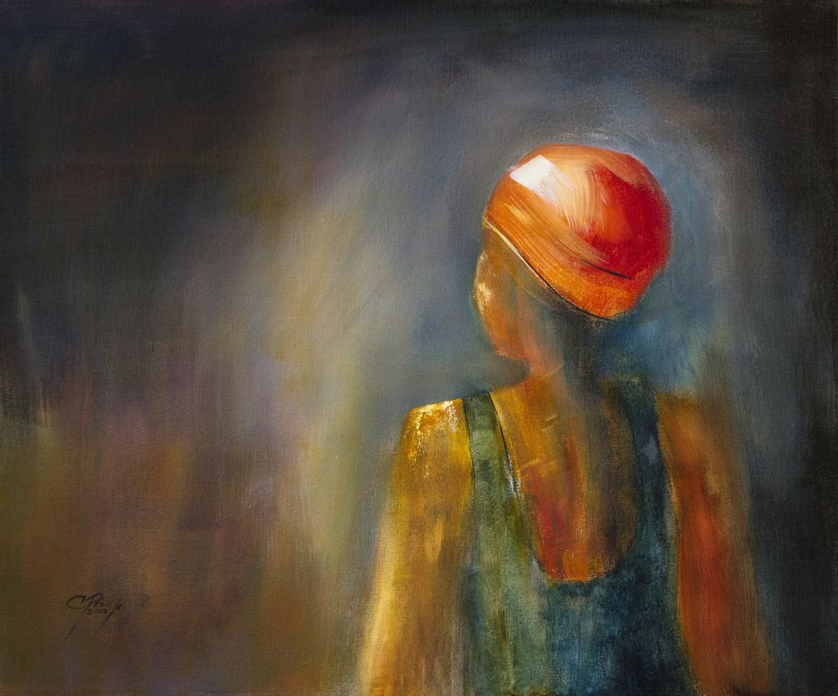 Le nouveau bonnet de bain - Original acrylic painting - Ready to hang by Chantal Proulx