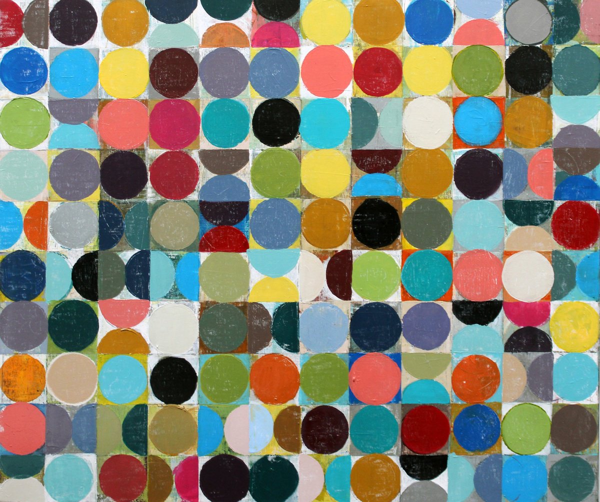 Geometric Abstract Acrylic Painting By Andrew Watt, 47 X 39, Vintage Spheres No 12, Original Artwork