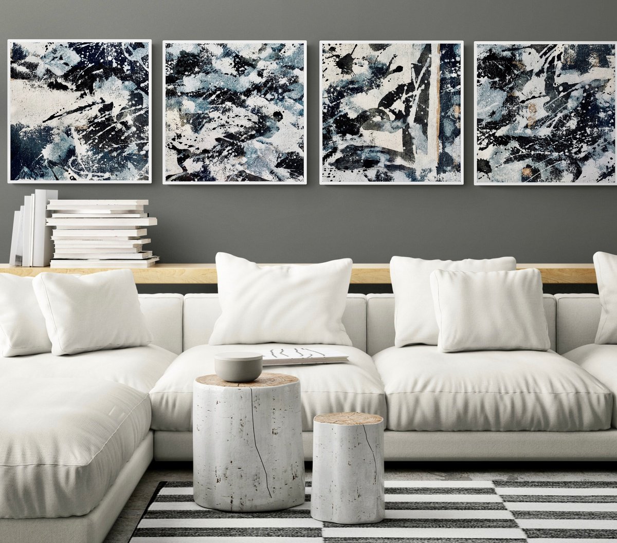 Abstract No. 421 black and white - set of 4 by Anita Kaufmann