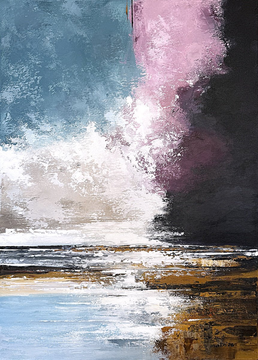 Violet Driftline - Blue Pink Ochre By Tatiana Malinovscaia, 20 X 28, Artwork For Sale On Artfinder
