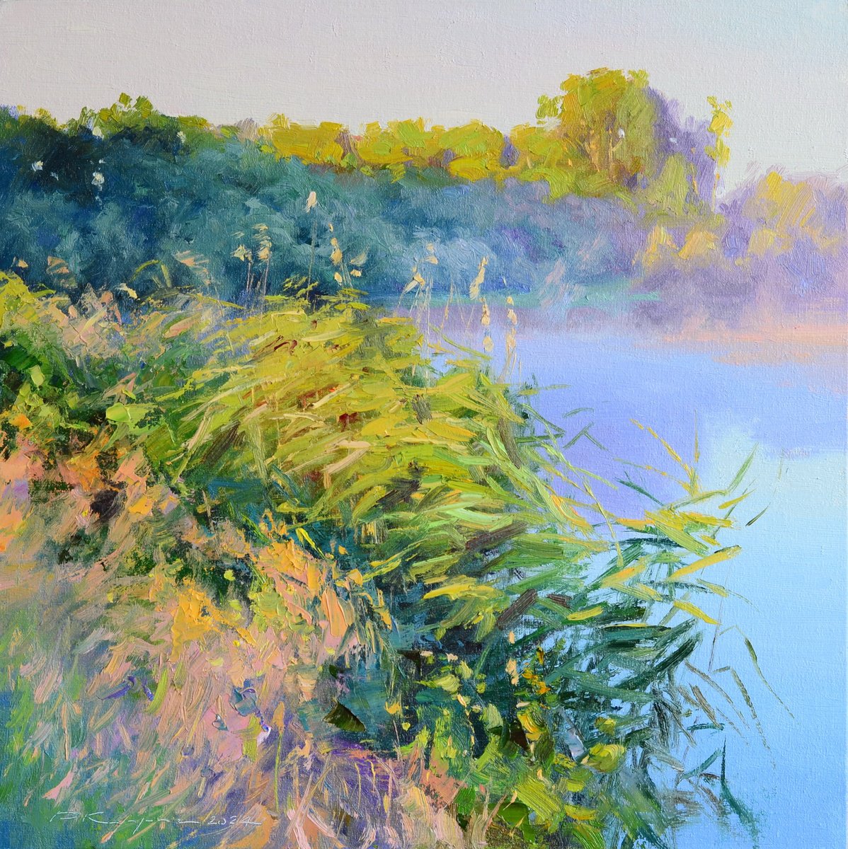 Impressionistic Landscape Oil Painting By Ruslan Kiprych, 12 X 12", The Day Is Born, Original Artwork